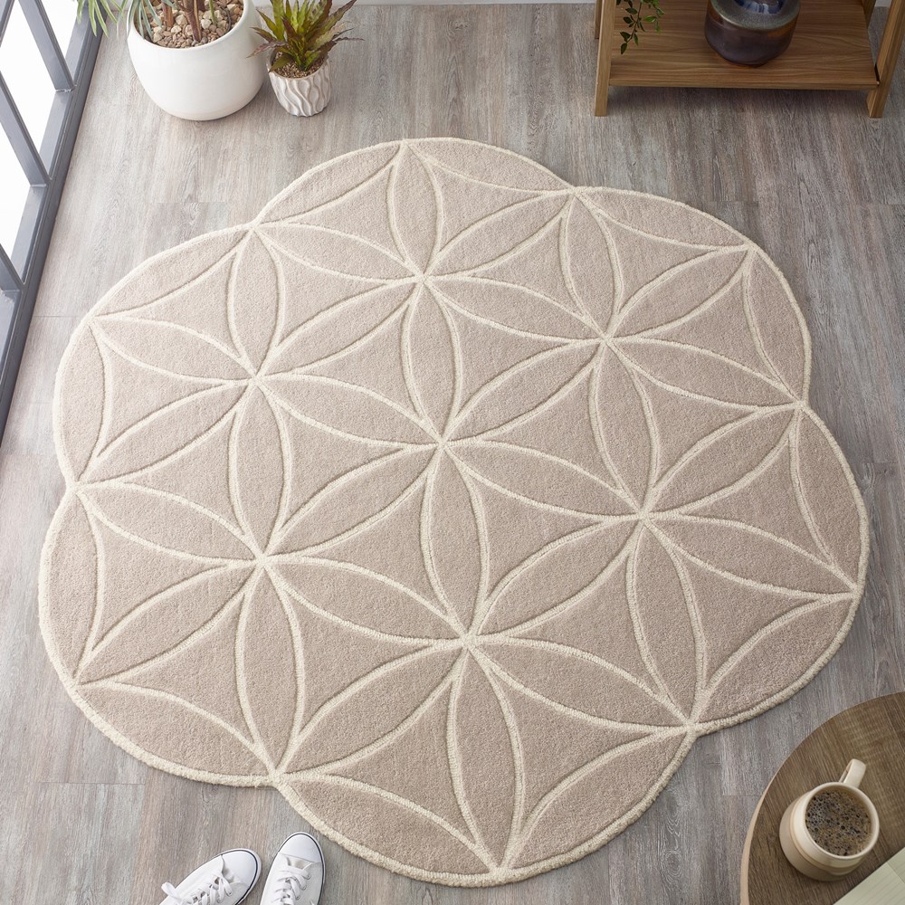 Bloom Circle Geometric Wool Rugs in Grey